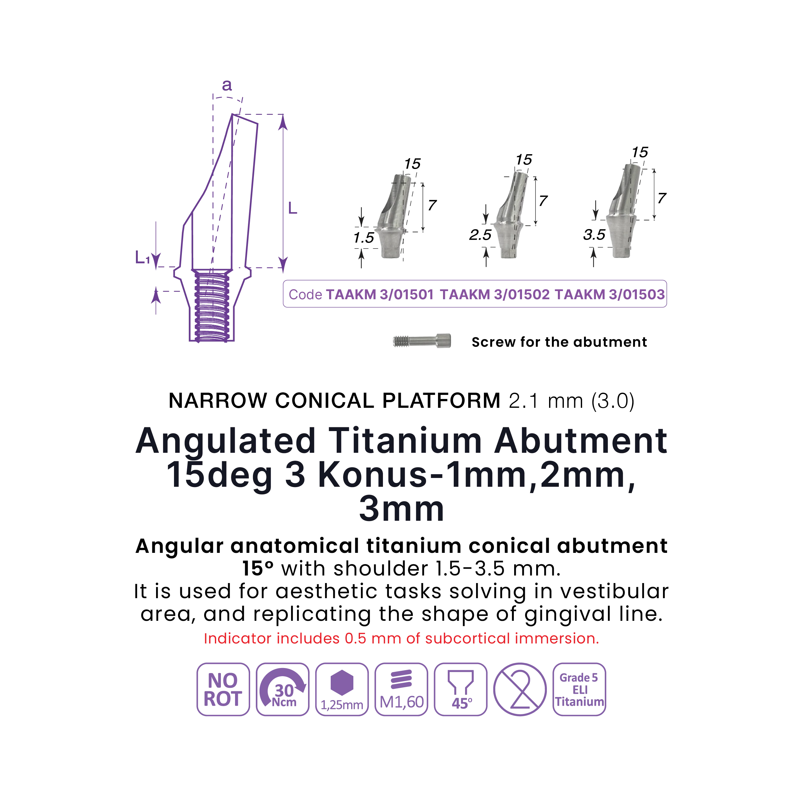 Angulated Titanium Abutment, 15°